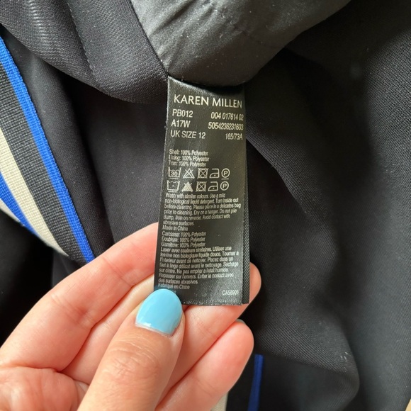 Karen Millen Wide Leg Sporty Trousers Black with Blue White Side Stripe - Picture 11 of 11